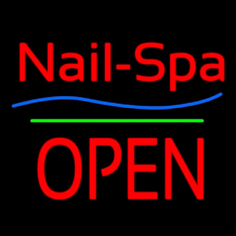 Nails Spa Block Open Green Line Neonreclame