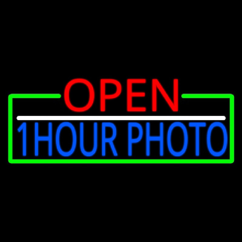 Open 1 Hour Photo With Green Border Neonreclame