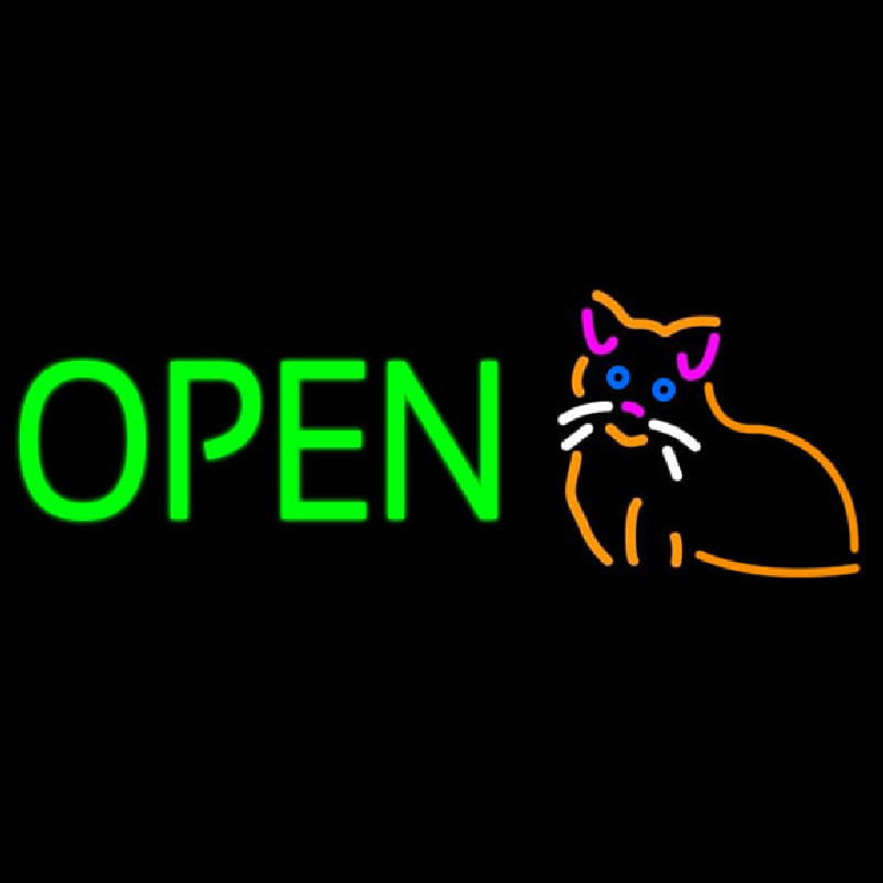 Open Cat Logo Green Letters Neonreclame
