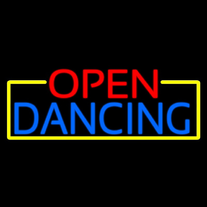 Open Dancing With Yellow Border Neonreclame