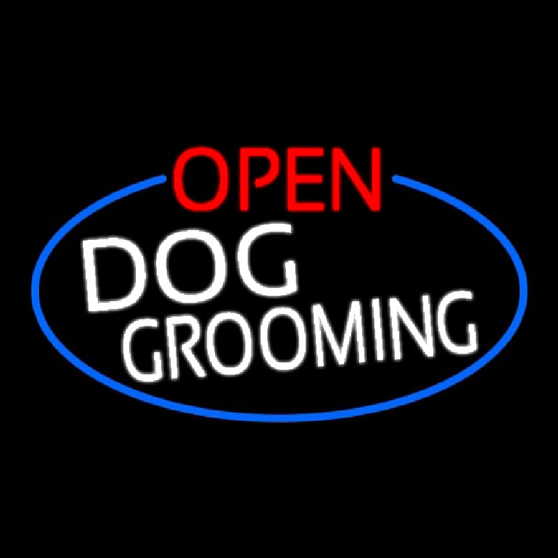 Open Dog Grooming Oval With Blue Border Neonreclame