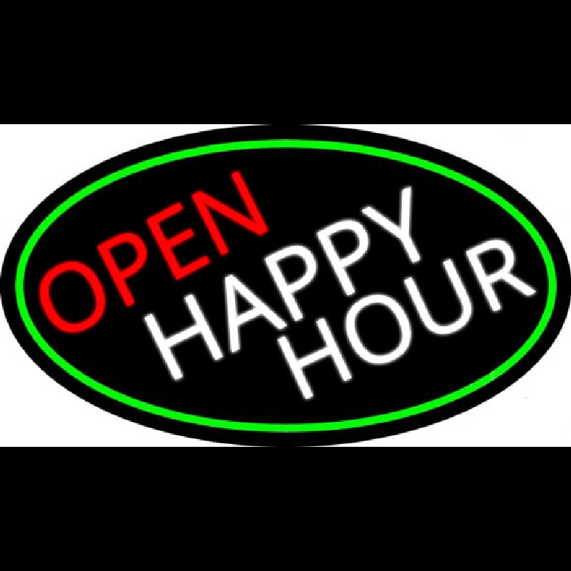Open Happy Hour Oval With Green Border Neonreclame