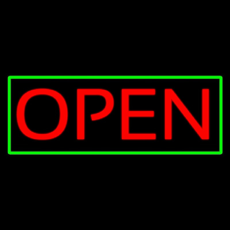 Open Horizontal Red Letters With Green Border Neonreclame