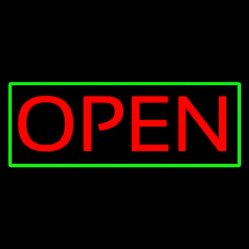 Open Horizontal Red Letters With Green Border Neonreclame