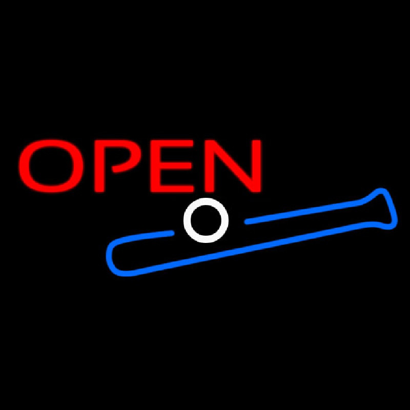 Open In Bright Red With Blue Bat And White Ball Neonreclame