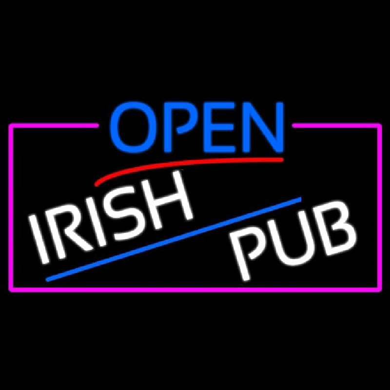 Open Irish Pub With Pink Border Neonreclame