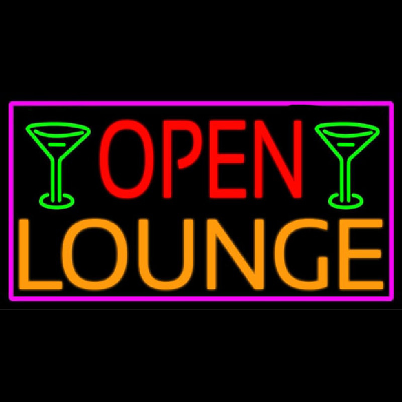 Open Lounge And Martini Glass With Pink Border Neonreclame