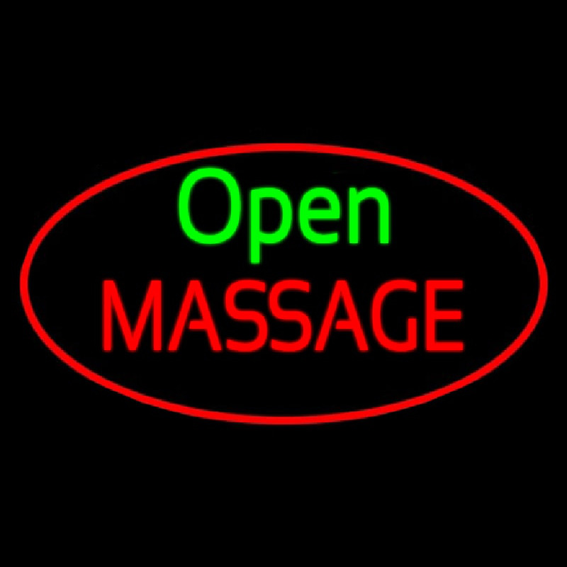 Open Massage Oval Red Neonreclame