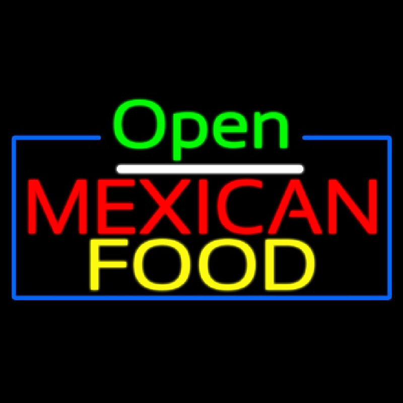 Open Me ican Food With Blue Border Neonreclame