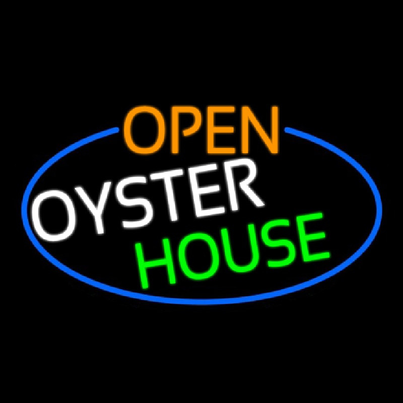 Open Oyster House Oval With Blue Border Neonreclame