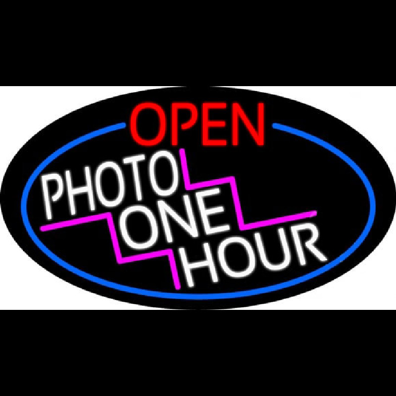 Open Photo One Hour Oval With Red Border Neonreclame