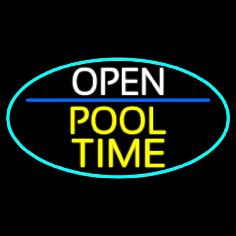 Open Pool Time Oval With Turquoise Border Neonreclame