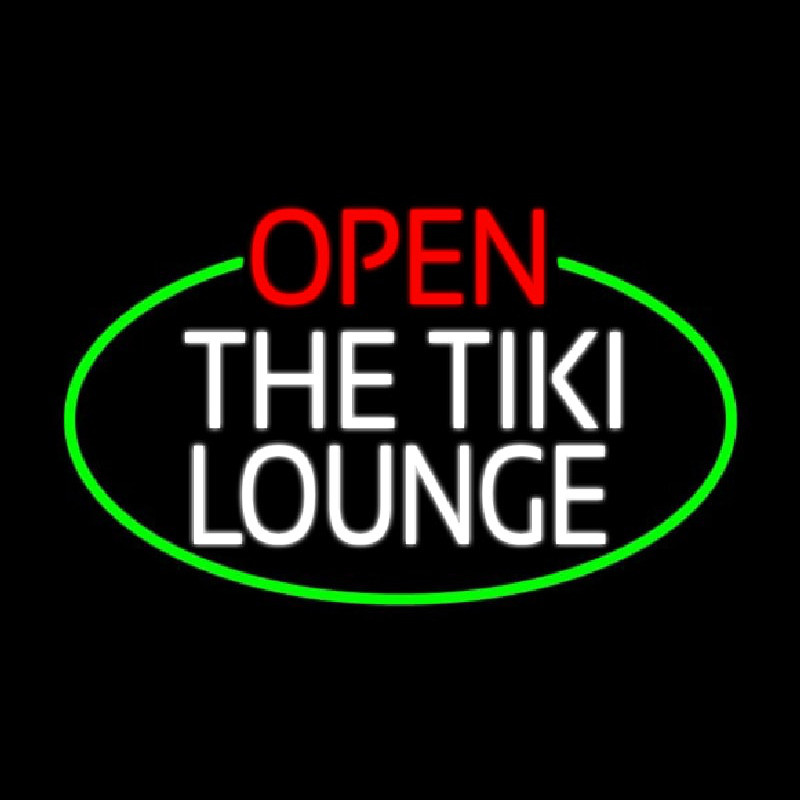 Open The Tiki Lounge Oval With Green Border Neonreclame