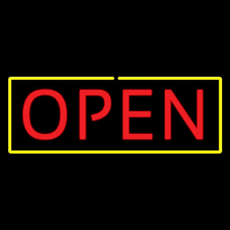 Open Yellow Border Red Letters Neonreclame