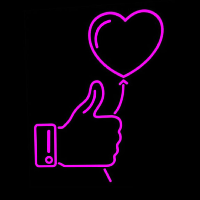 Outline White Thumb Up Icon With Heart Balloon Neonreclame