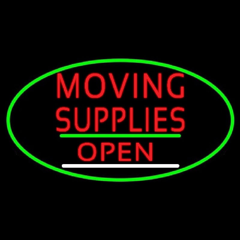 Oval Moving Supplies Open Green Line Neonreclame