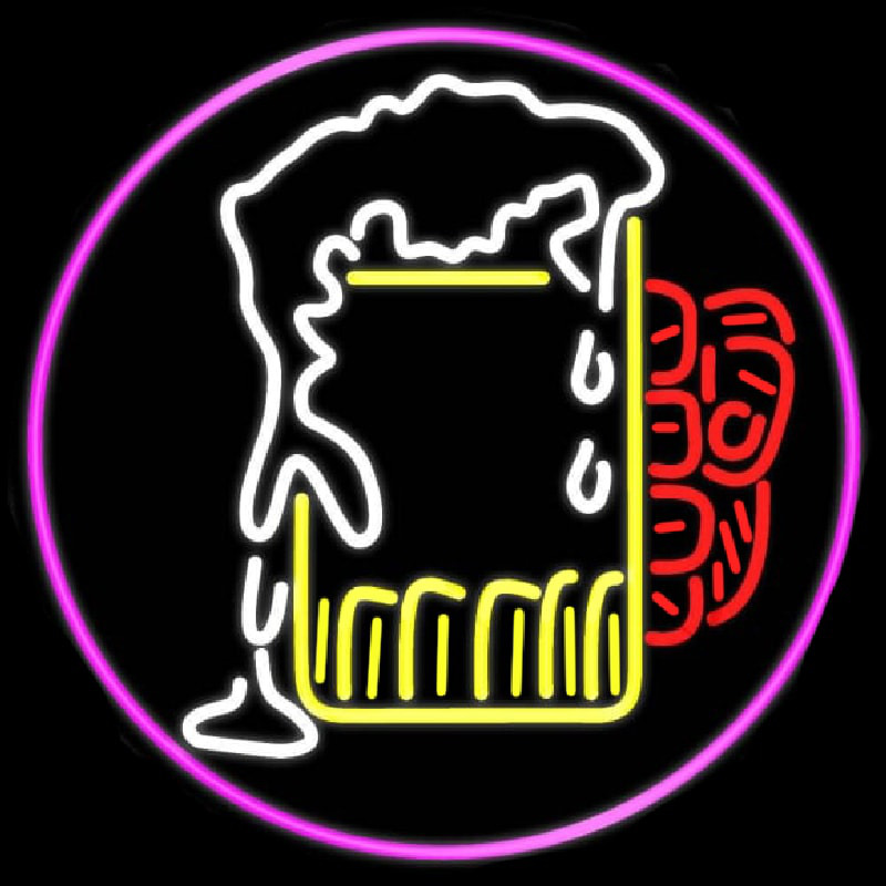 Overflowing Cold Beer Mug Oval With Pink Border Real Neon Glass Tube Neonreclame