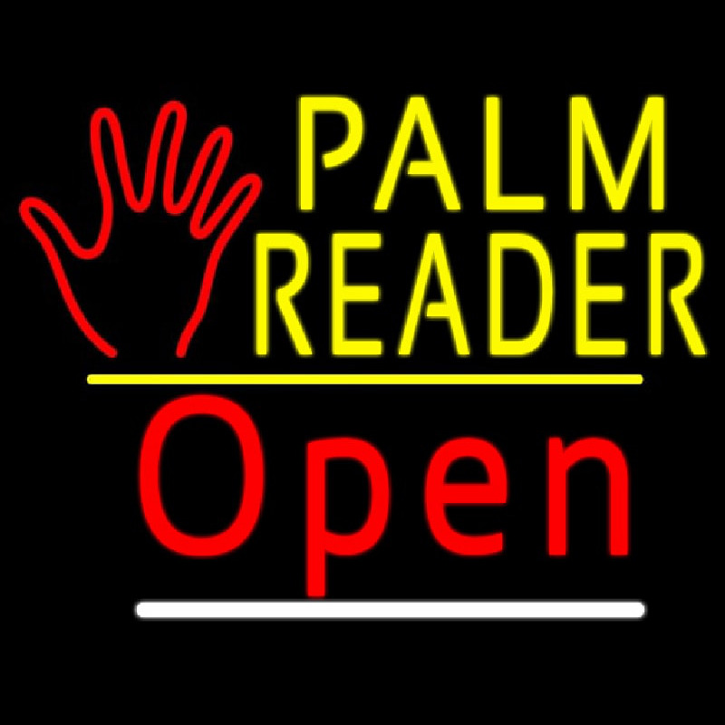 Palm Reader Logo Open Yellow Line Neonreclame