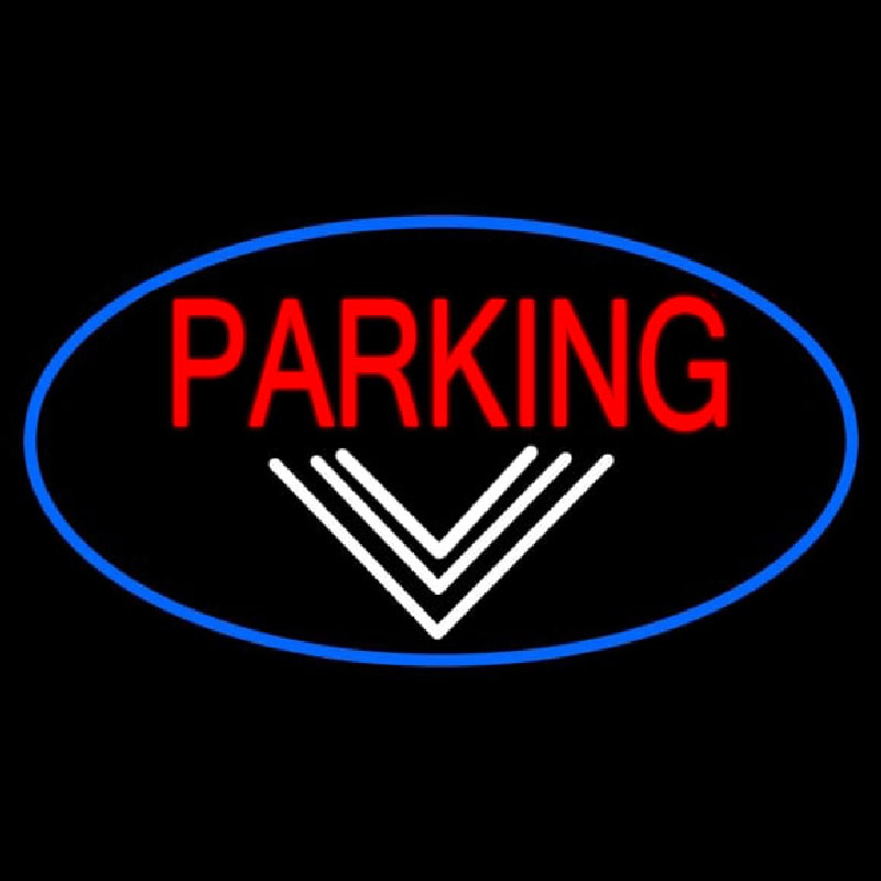 Parking And Down Arrow Oval With Blue Border Neonreclame