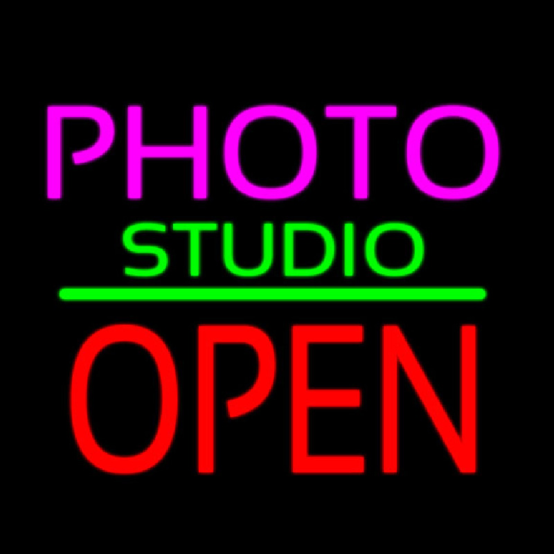Photo Studio Open Green Line Neonreclame