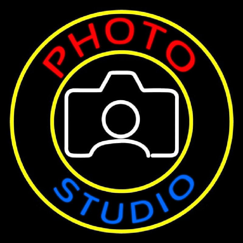 Photo Studio With Camera Logo Circle Neonreclame
