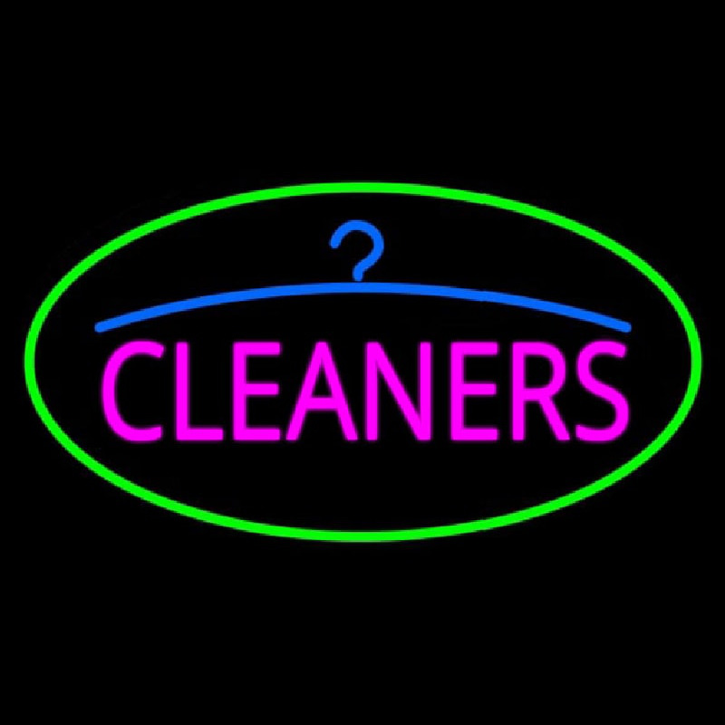 Pink Cleaners Oval Green Border Neonreclame
