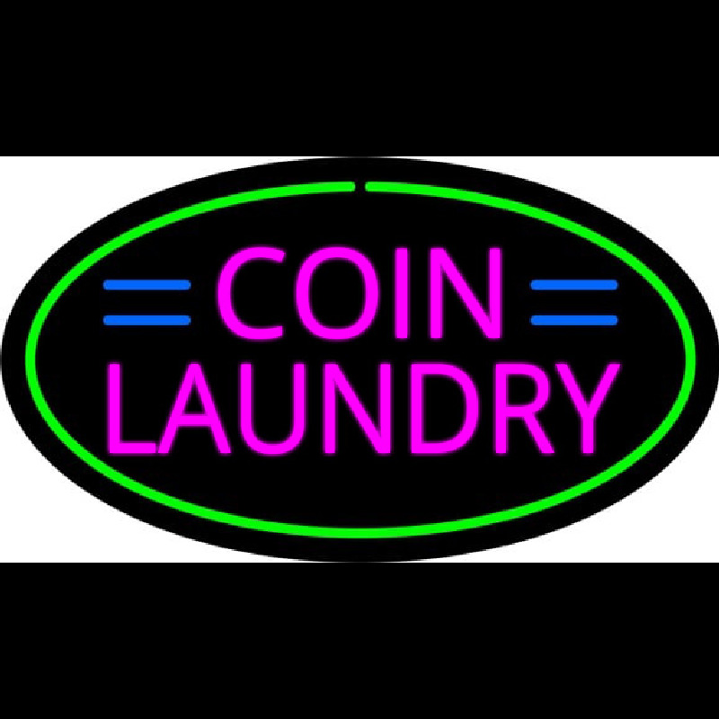 Pink Coin Laundry Oval Green Border Neonreclame