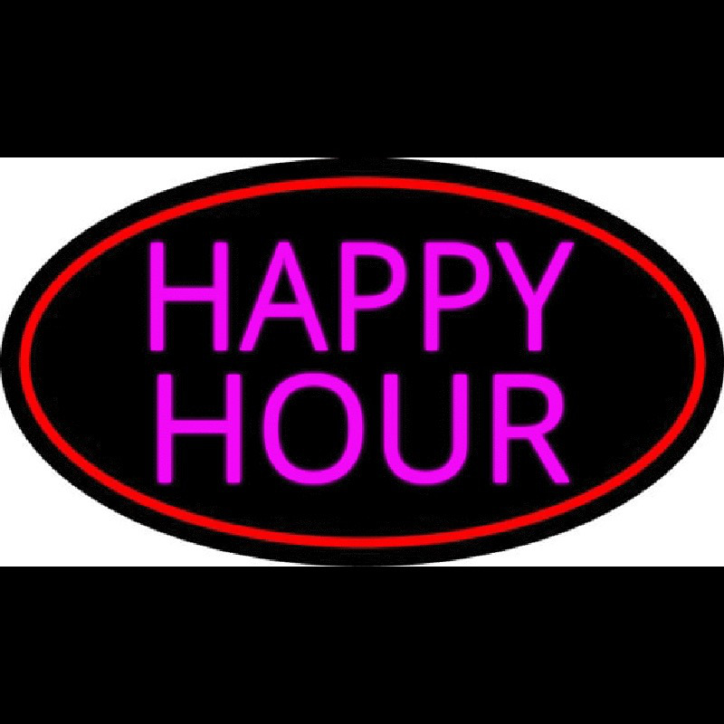 Pink Happy Hour Oval With Red Border Neonreclame