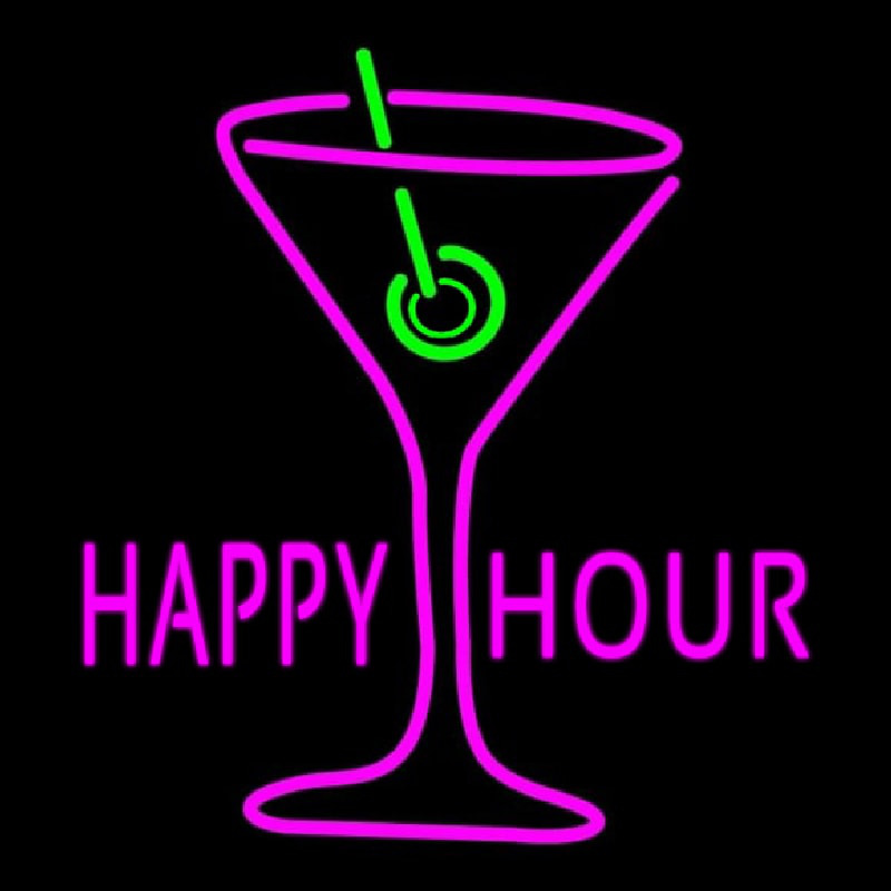 Pink Happy Hour With Wine Glass Neonreclame