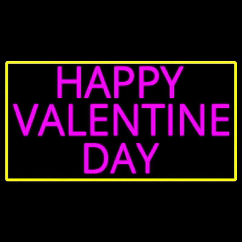 Pink Happy Valentines Day With Yellow Border Neonreclame