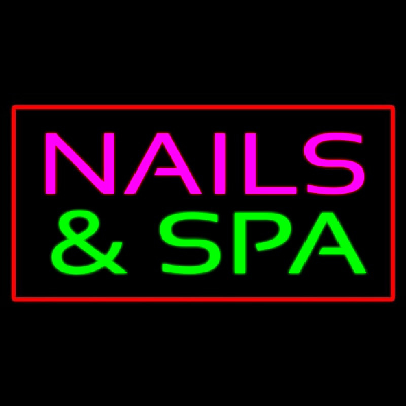 Pink Nails And Spa With Red Border Neonreclame