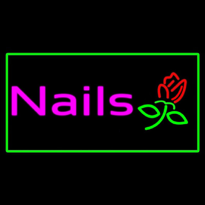 Pink Nails With Flower Logo Green Border Neonreclame
