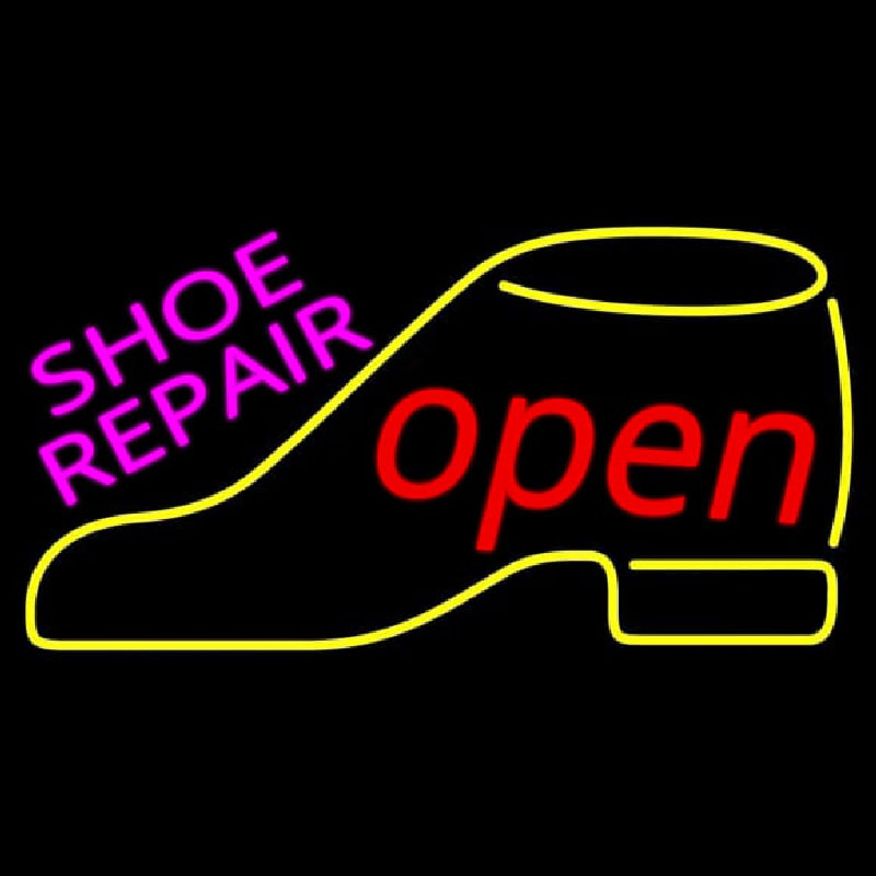 Pink Shoe Repair Yellow Shoe Open Neonreclame