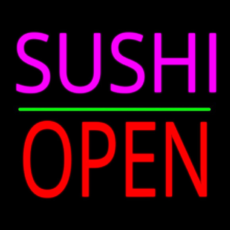 Pink Sushi Block Open Green Line Neonreclame