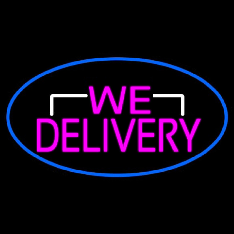Pink We Deliver Oval With Blue Border Neonreclame