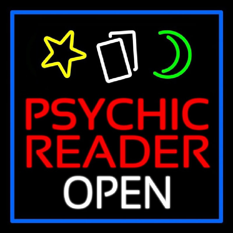 Psychic Reader Open Block Blue Border Neonreclame