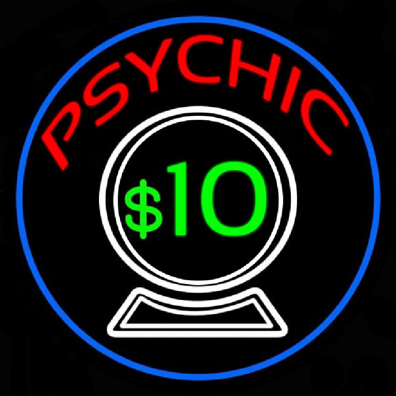 Psychic With Crystal Globe Blue Border Neonreclame