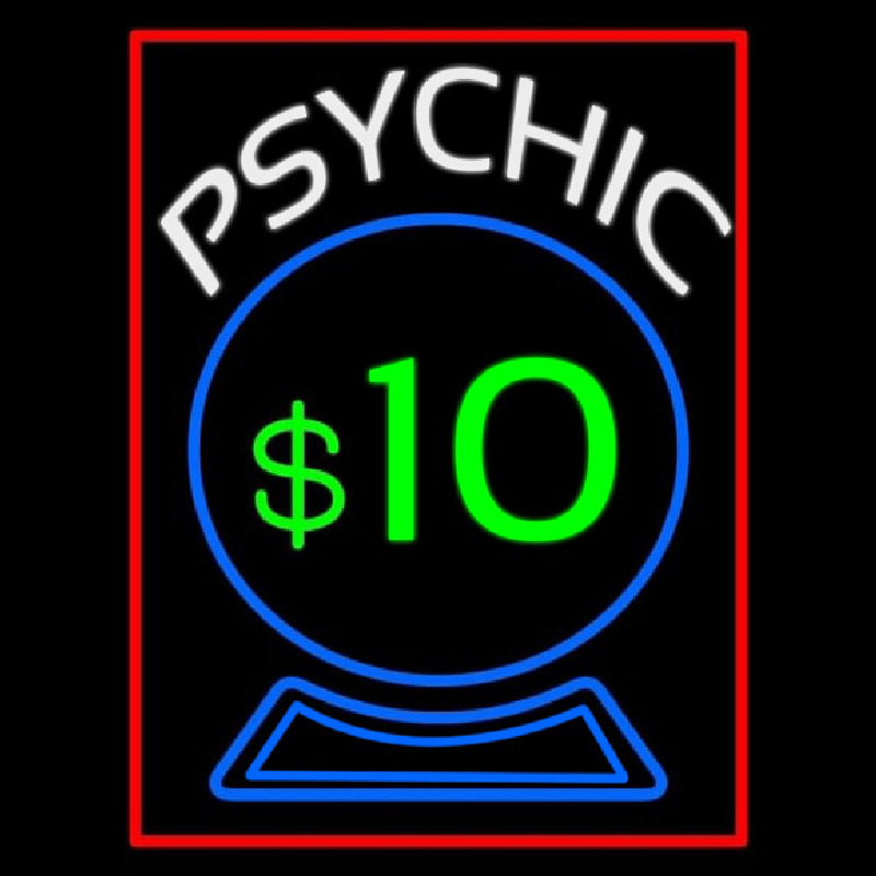 Psychic With Crystal Globe Red Border Neonreclame