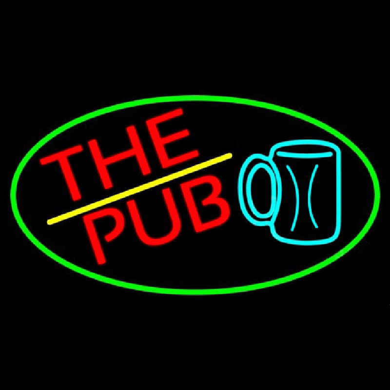 Pub And Beer Mug Oval With Green Border Neonreclame