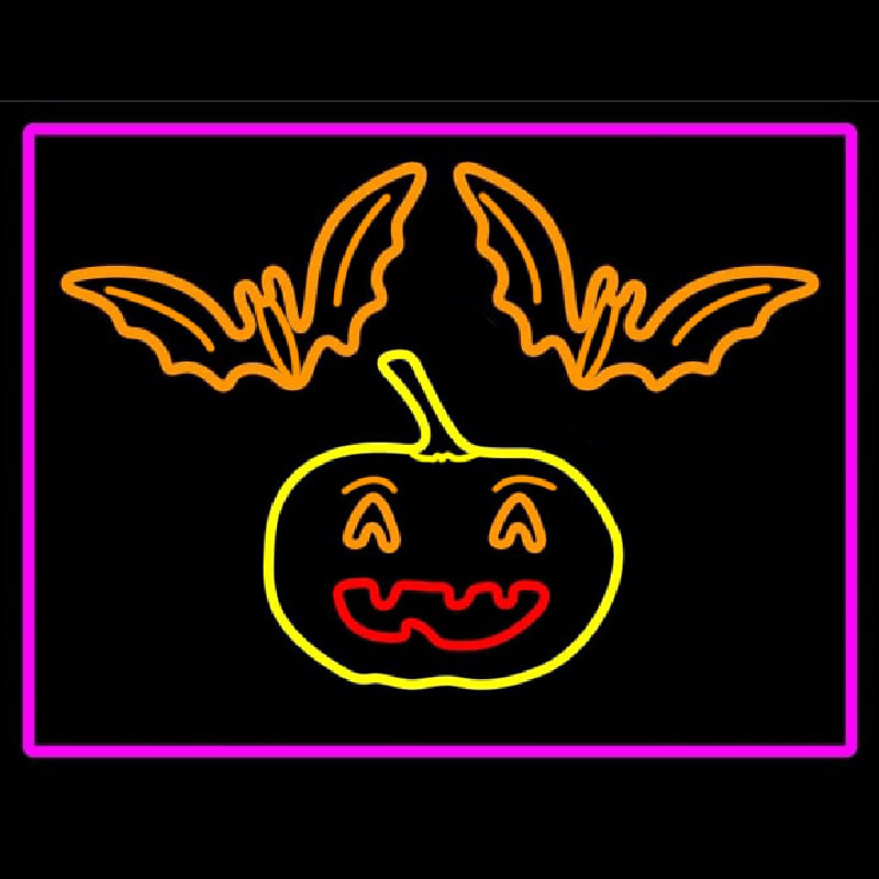 Pumpkin And Bats With Pink Border Neonreclame