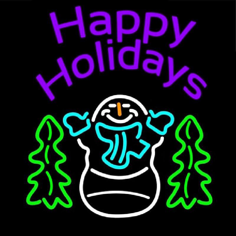 Purple Happy Holidays Snow Man Neonreclame