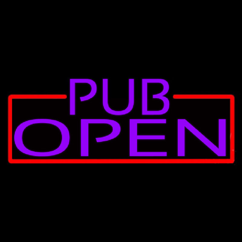 Purple Pub Open With Red Border Neonreclame