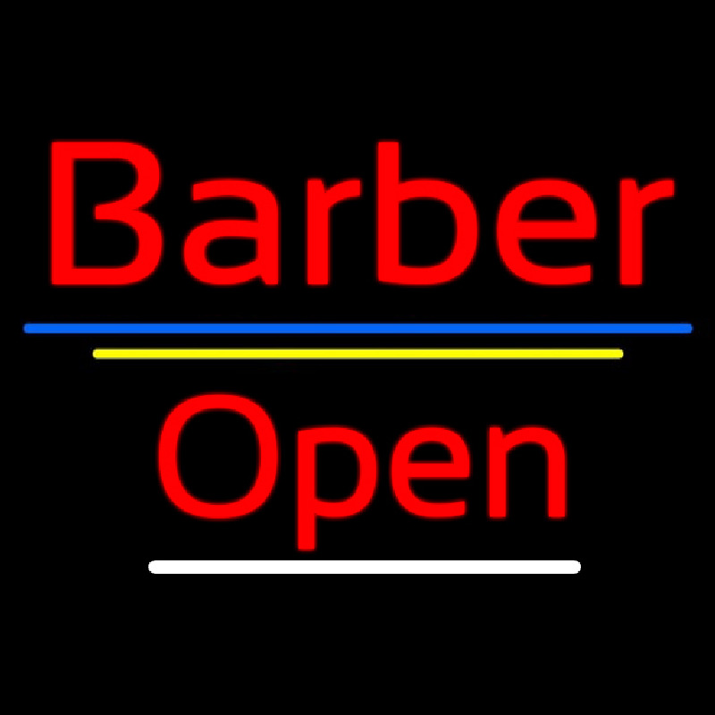 Red Barber Open Blue Yellow Lines Neonreclame