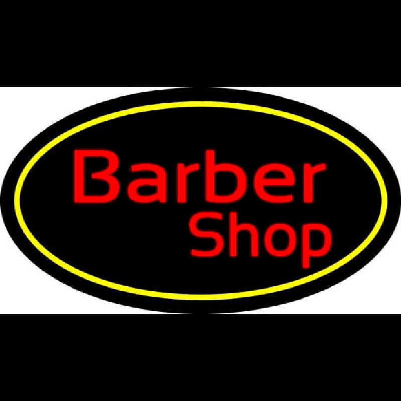Red Barber Shop Oval Yellow Border Neonreclame