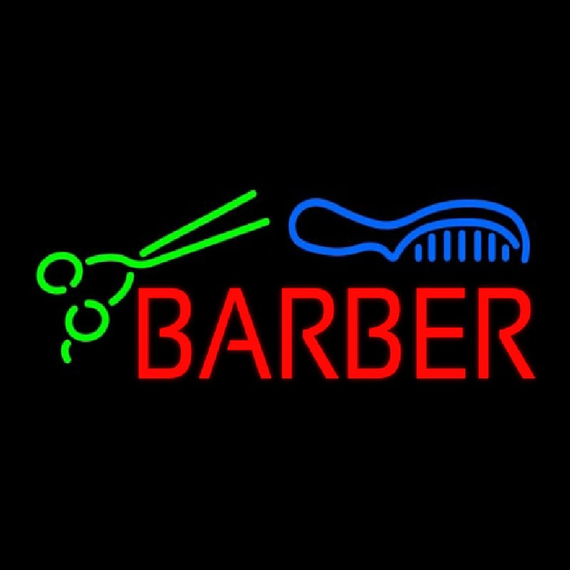 Red Barber With Comb And Scissor Neonreclame
