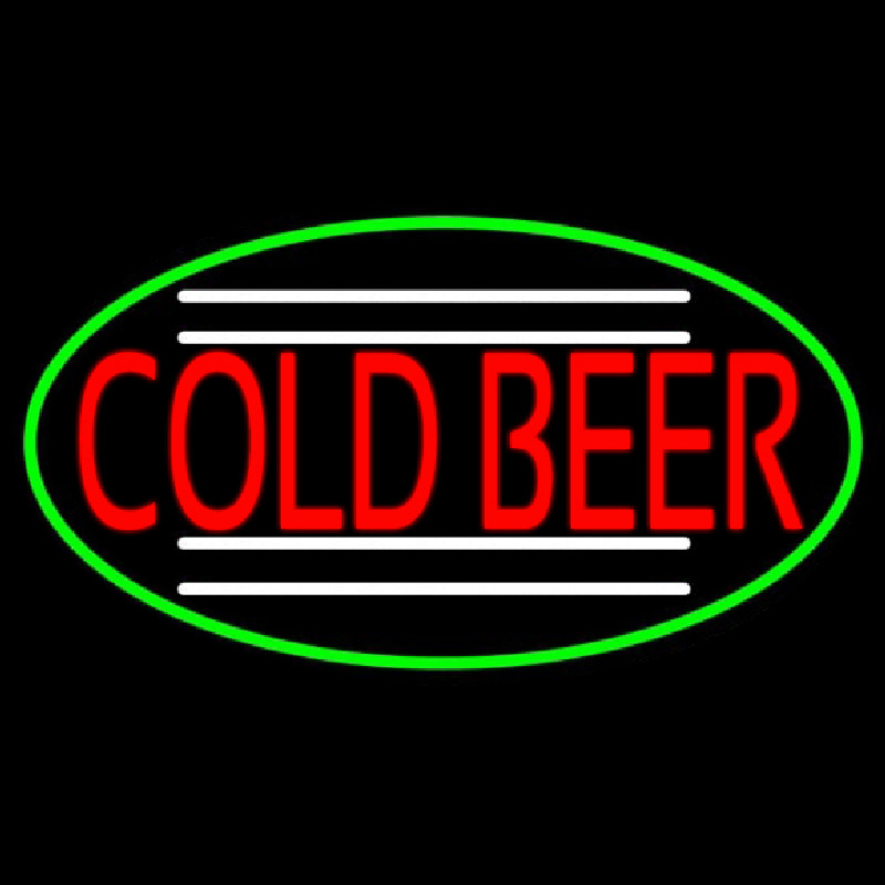 Red Cold Beer Oval With Green Border Neonreclame