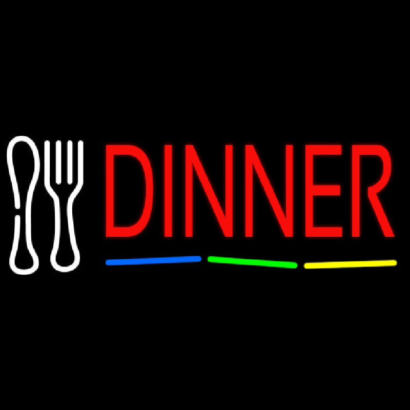Red Dinner Multicolored Line With Spoon And Fork Neonreclame