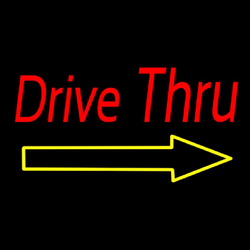 Red Double Stroke Drive Thru With Yellow Arrow Neonreclame