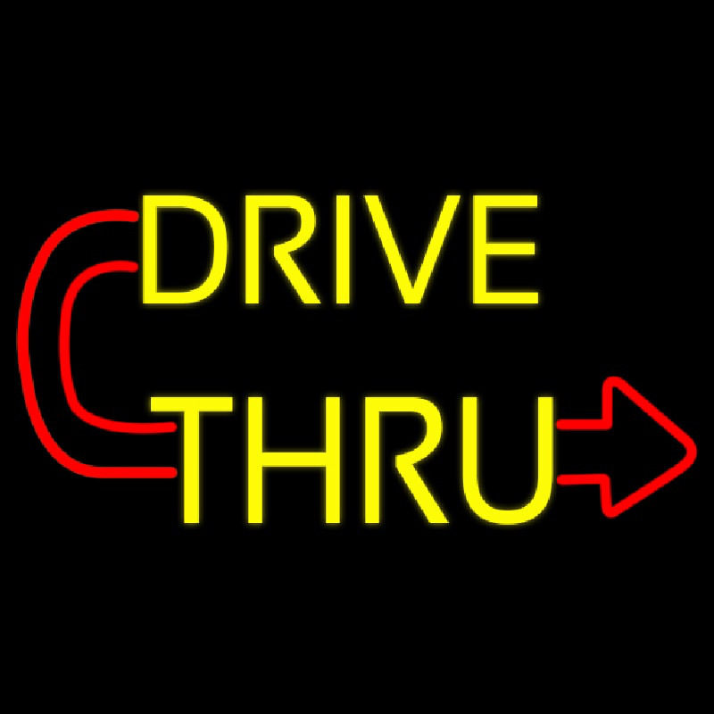 Red Drive Thru With Curved Arrow Neonreclame