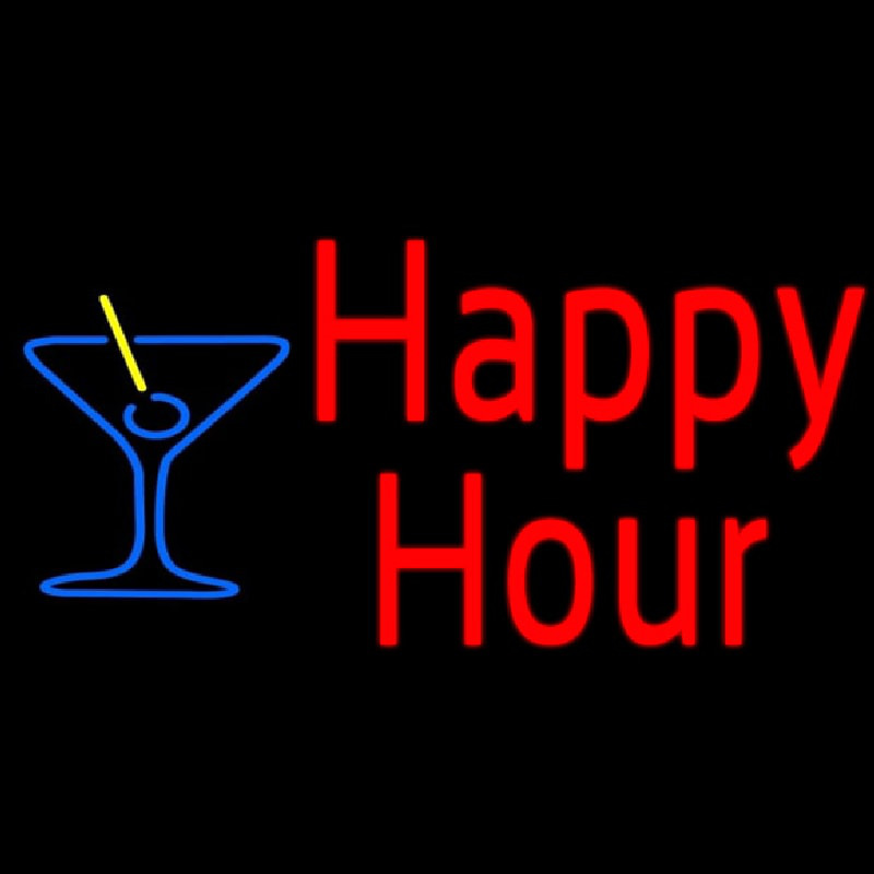 Red Happy Hour With Blue Martini Glass Neonreclame